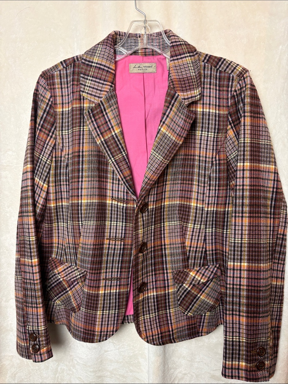 I. E. Relaxed LP  Pink-Lined Plaid wool boxy Blazer
